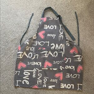 Gray Apron with Pink and White Love Print